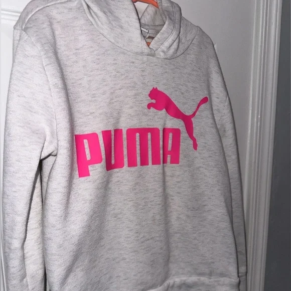 Puma Kids Gray Hoodie with Pink Logo - Picture 2 of 5